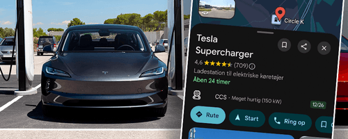 Se ledige Tesla Superchargere direkte i Google Maps